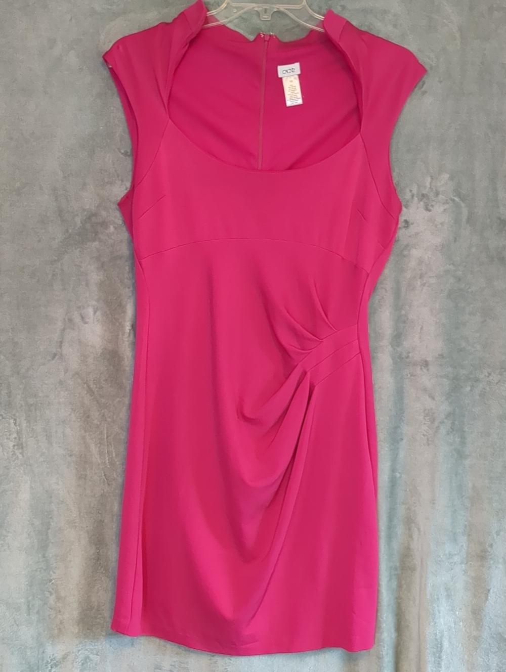 Cache Fuchsia Midi Dress with Draped Side Detail